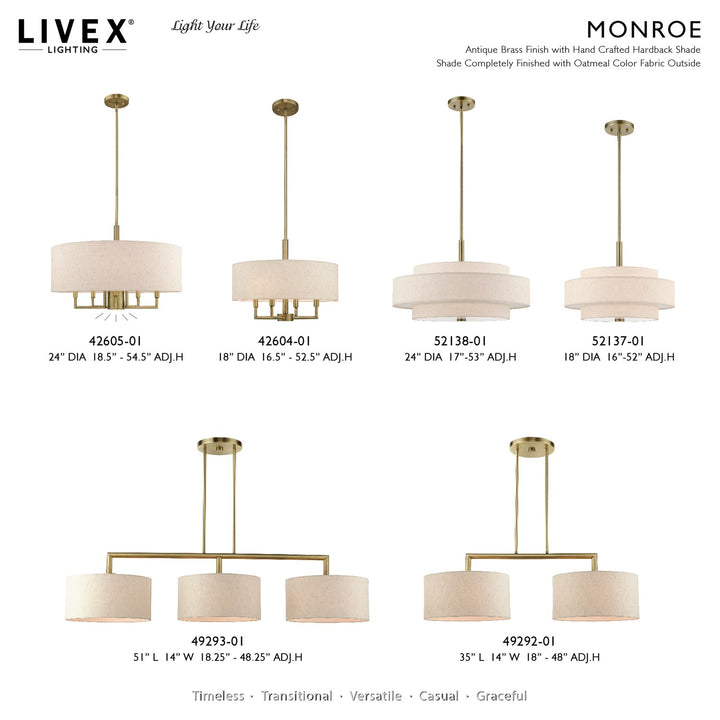 3 Light Antique Brass Linear Chandelier