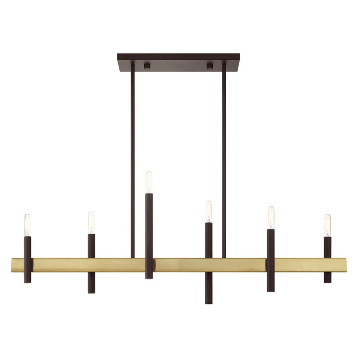 6 Light Bronze Linear Chandelier by Livex Lighting