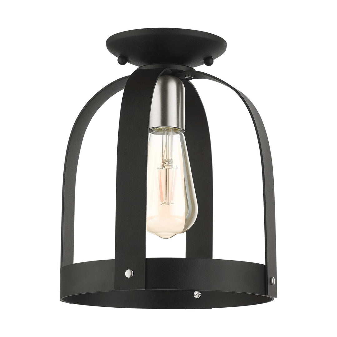 1 Light Textured Black Petite Semi Flush