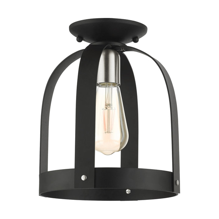 1 Light Textured Black Petite Semi Flush