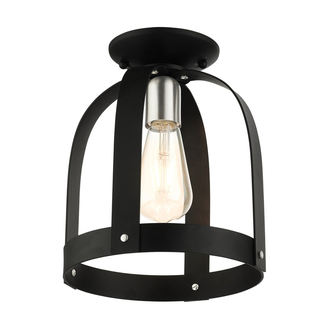 1 Light Textured Black Petite Semi Flush