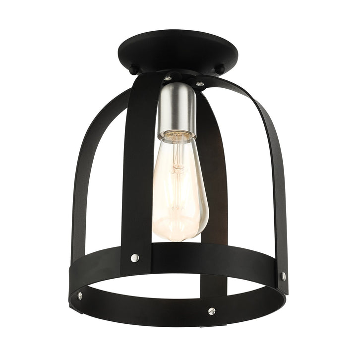 1 Light Textured Black Petite Semi Flush