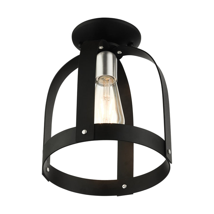 1 Light Textured Black Petite Semi Flush