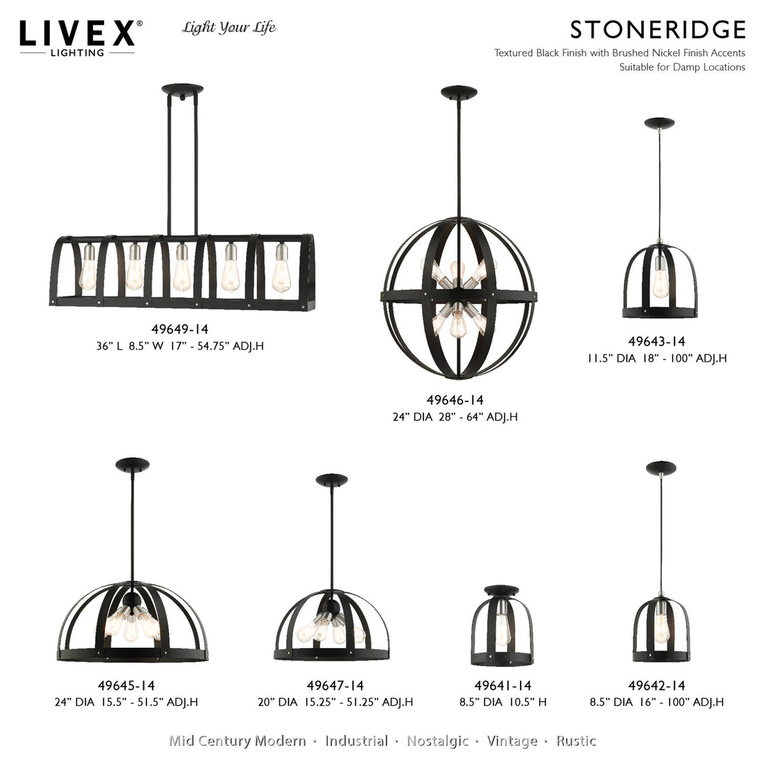 1 Light Textured Black Single Pendant