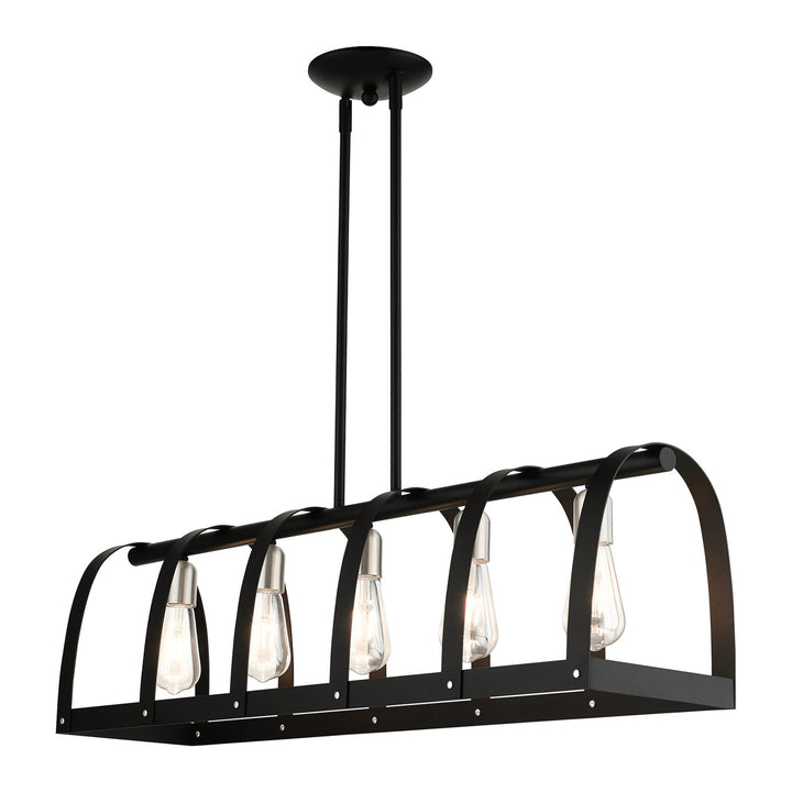 5 Light Textured Black Linear Chandelier