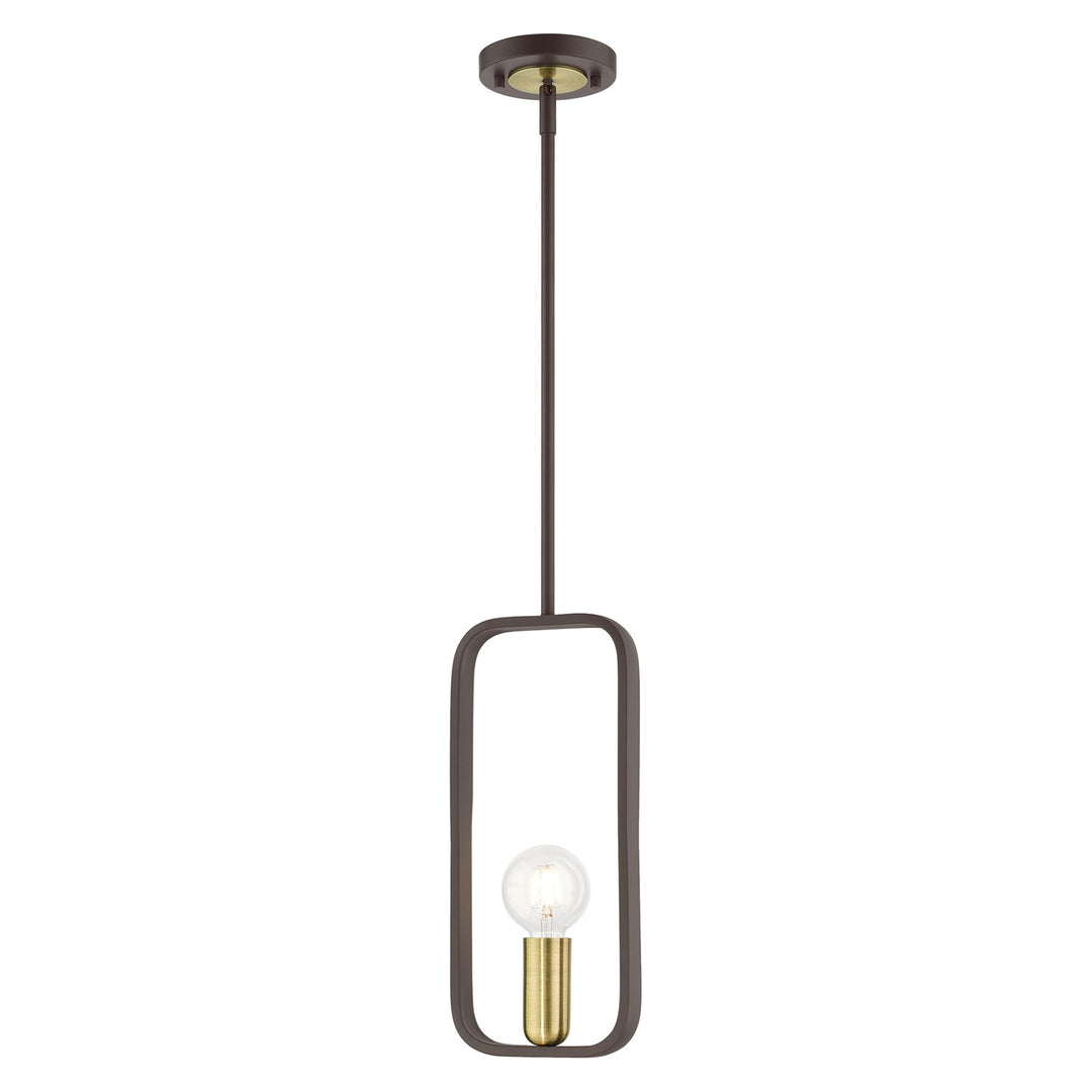 1 Light Bronze With Antique Brass Accents Pendant by Livex Lighting