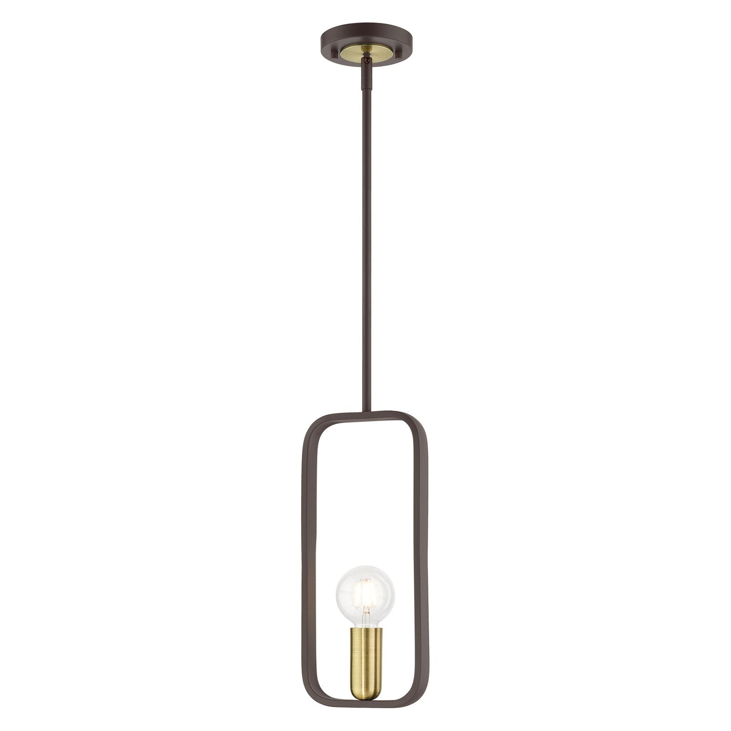 1 Light Bronze With Antique Brass Accents Pendant by Livex Lighting