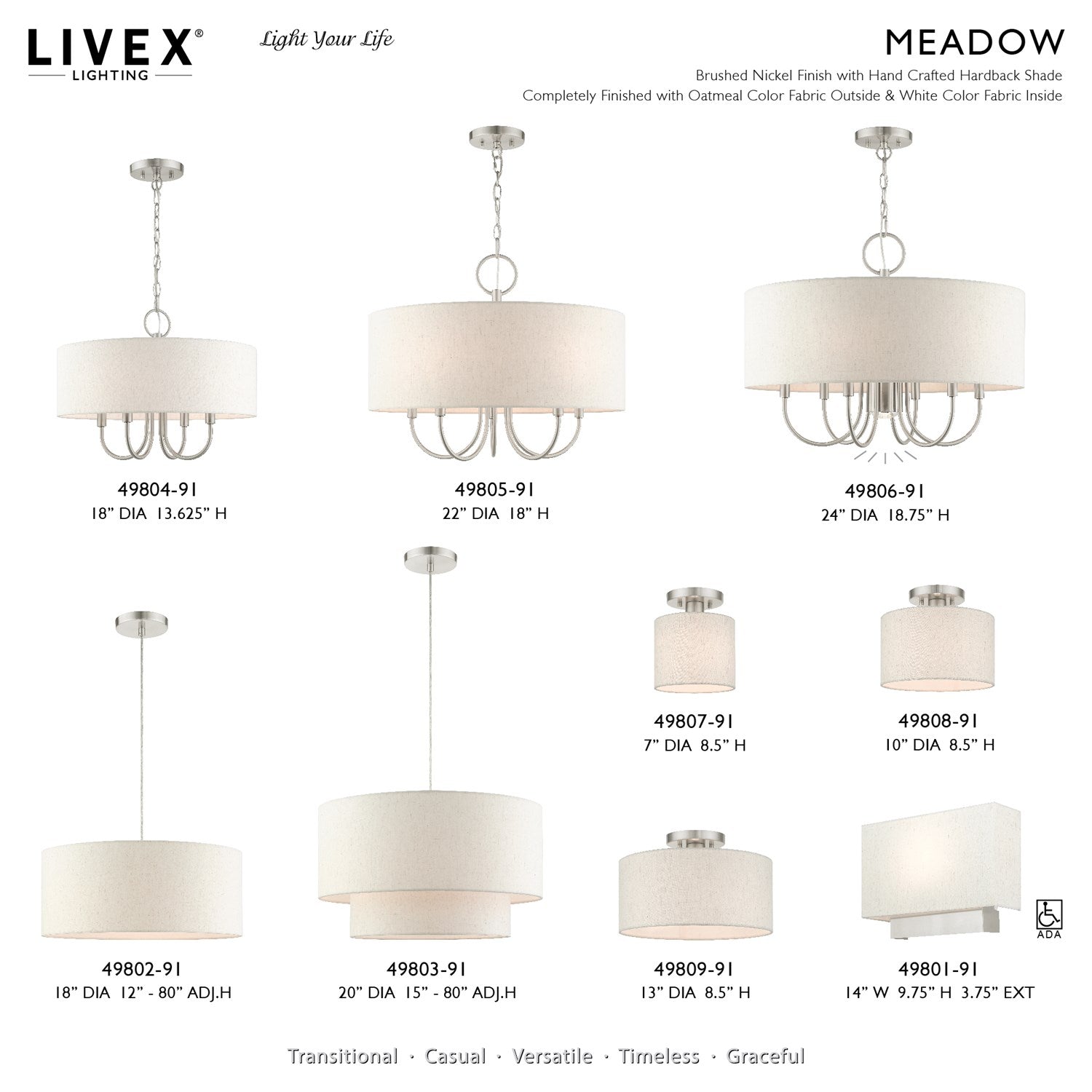 3 Light Brushed Nickel Drum Pendant