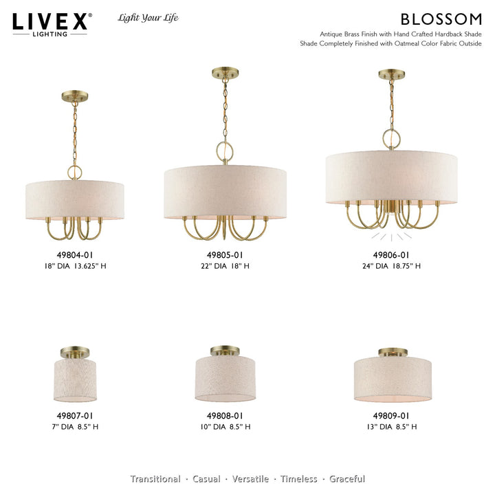 1 Light Antique Brass Semi Flush