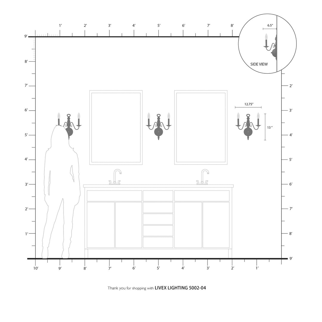 2 Light Black Wall Sconce