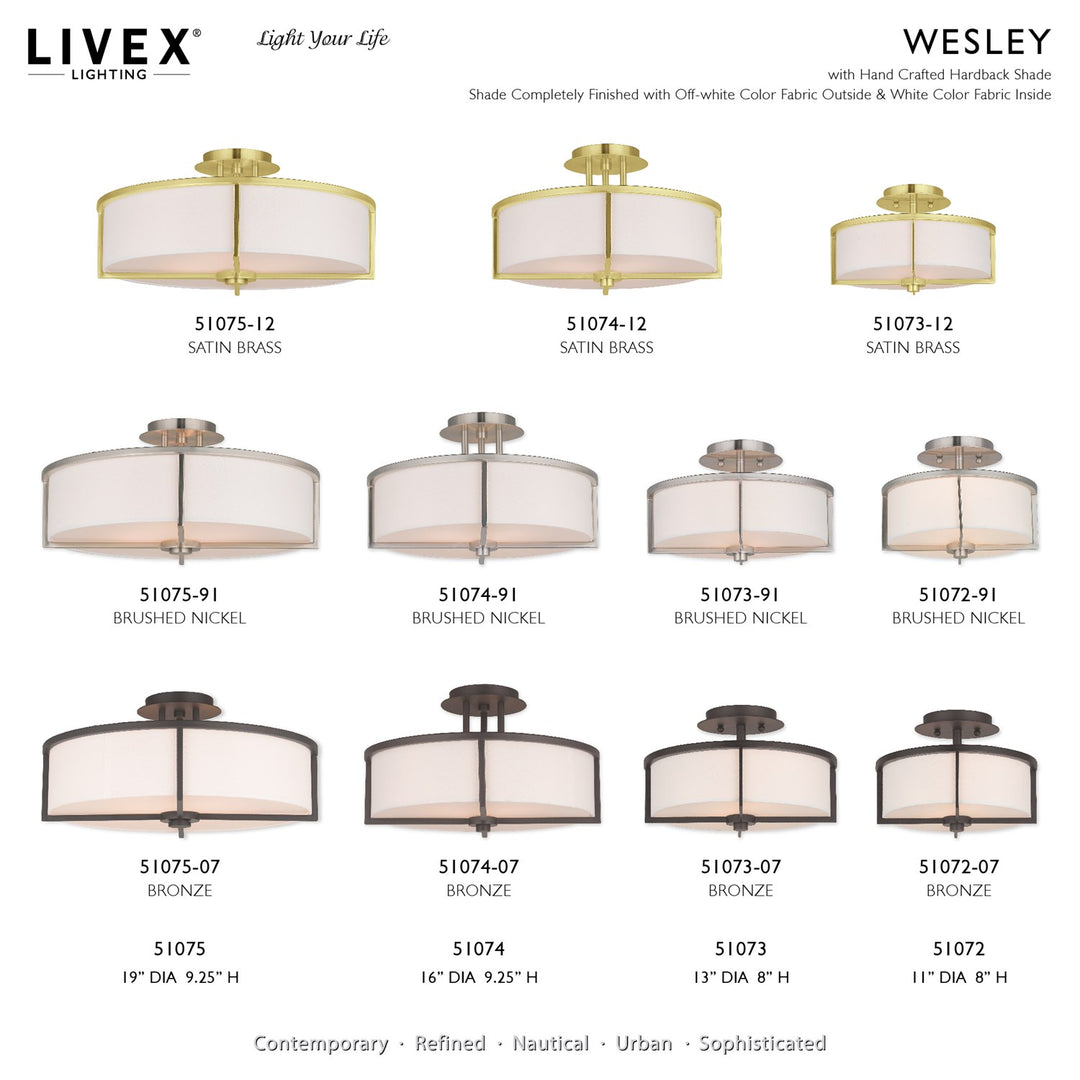 3 Light Satin Brass Semi Flush
