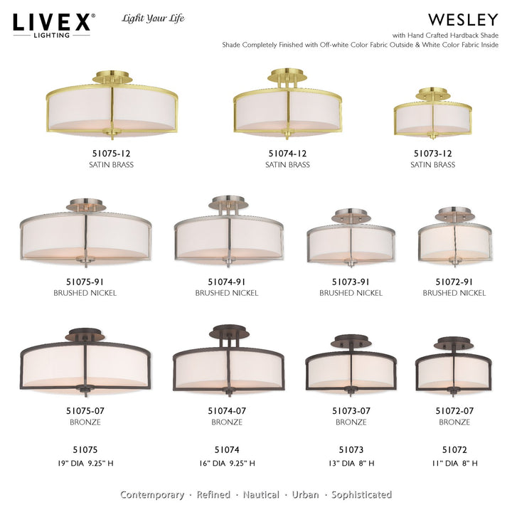 3 Light Satin Brass Semi Flush