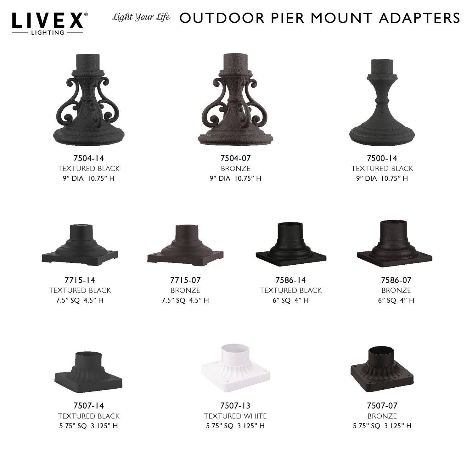Textured Black Outdoor Pier Mount Adapter