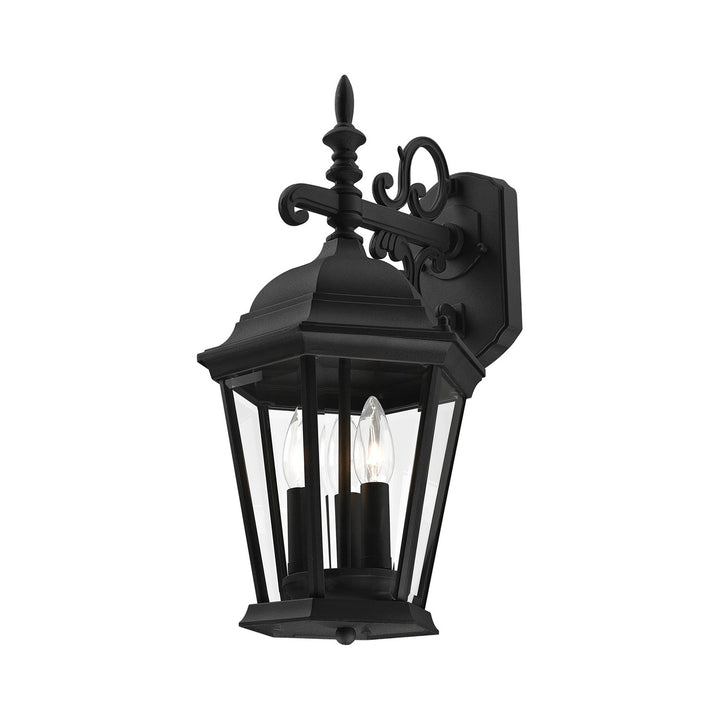 3 Light Textured Black Outdoor Wall Lantern