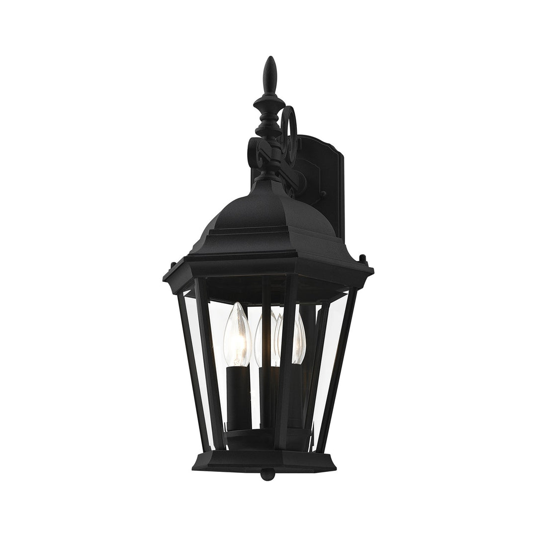 3 Light Textured Black Outdoor Wall Lantern