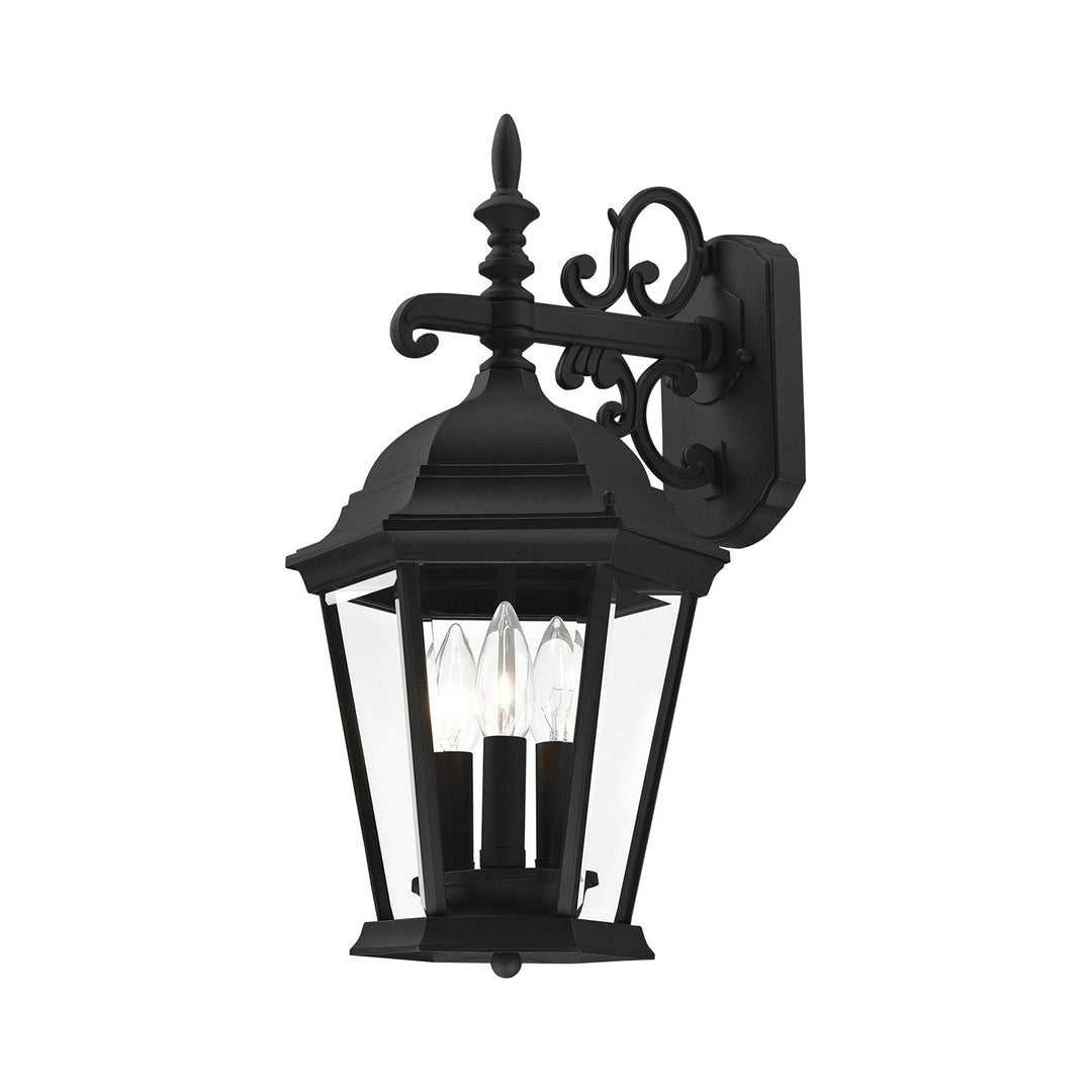 3 Light Textured Black Outdoor Wall Lantern