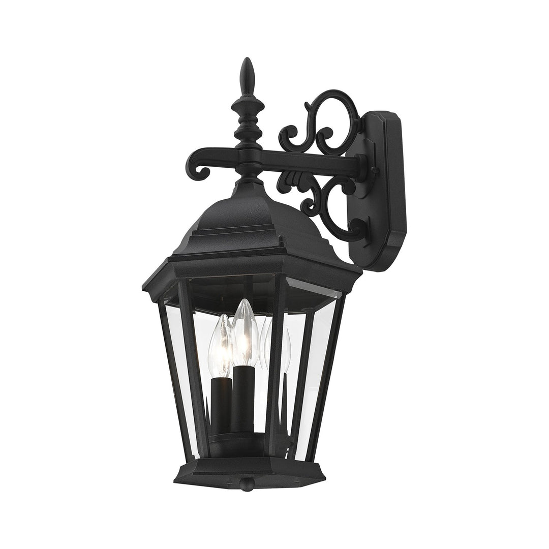 3 Light Textured Black Outdoor Wall Lantern