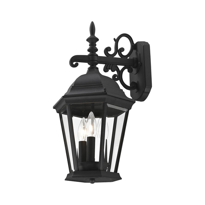 3 Light Textured Black Outdoor Wall Lantern