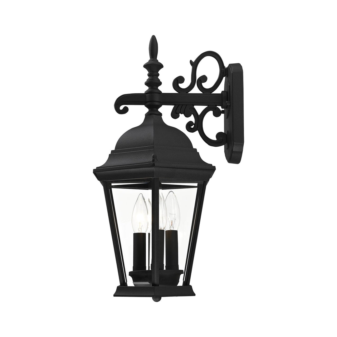 3 Light Textured Black Outdoor Wall Lantern