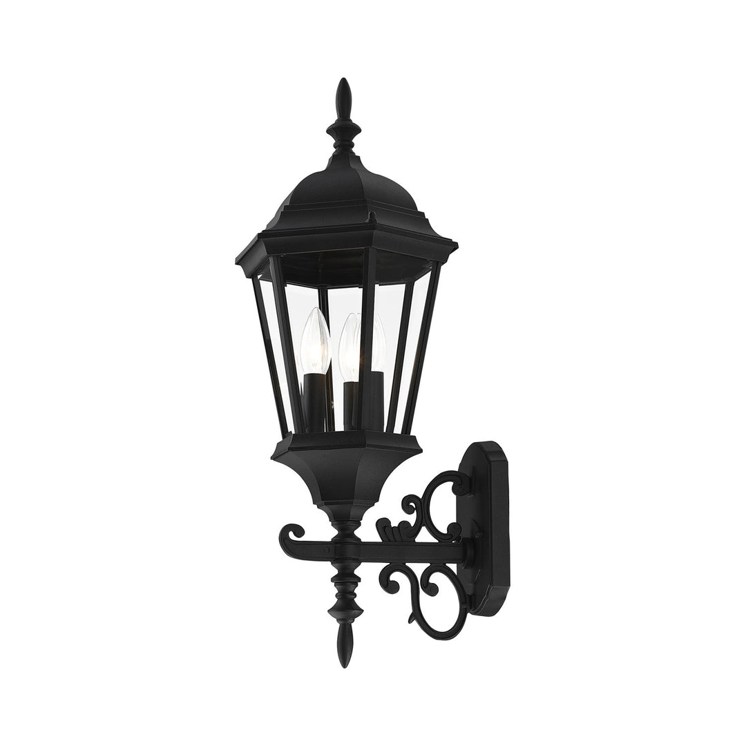 3 Light Textured Black Outdoor Wall Lantern