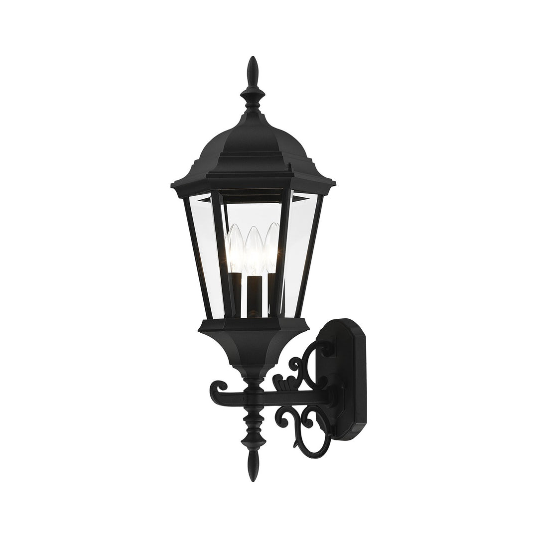 3 Light Textured Black Outdoor Wall Lantern