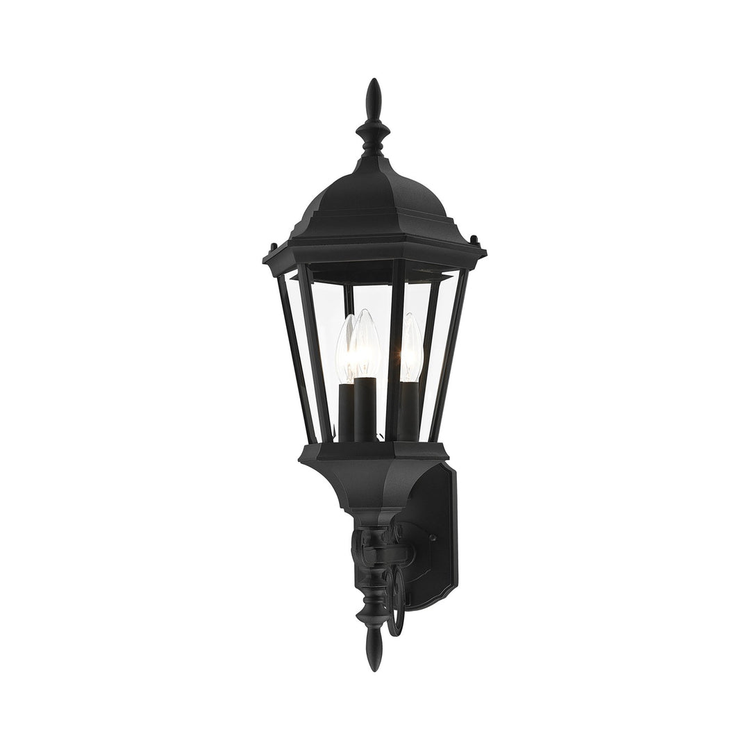 3 Light Textured Black Outdoor Wall Lantern