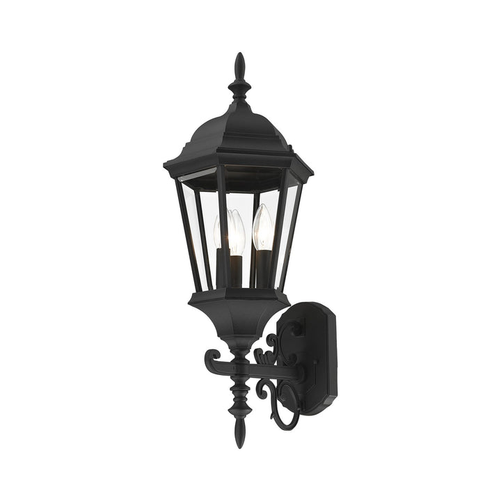 3 Light Textured Black Outdoor Wall Lantern