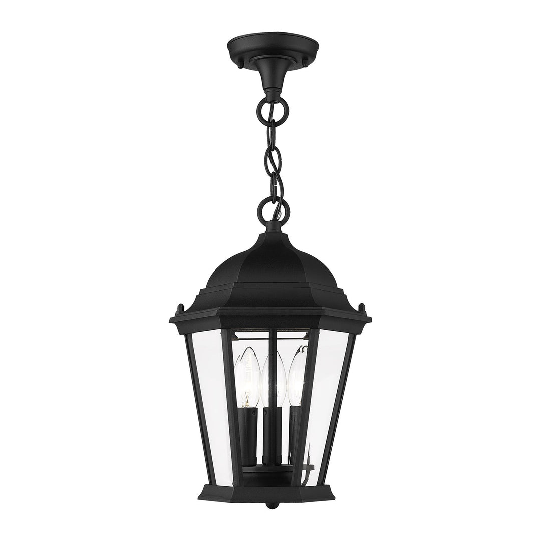 3 Light Textured Black Outdoor Pendant Lantern by Livex Lighting