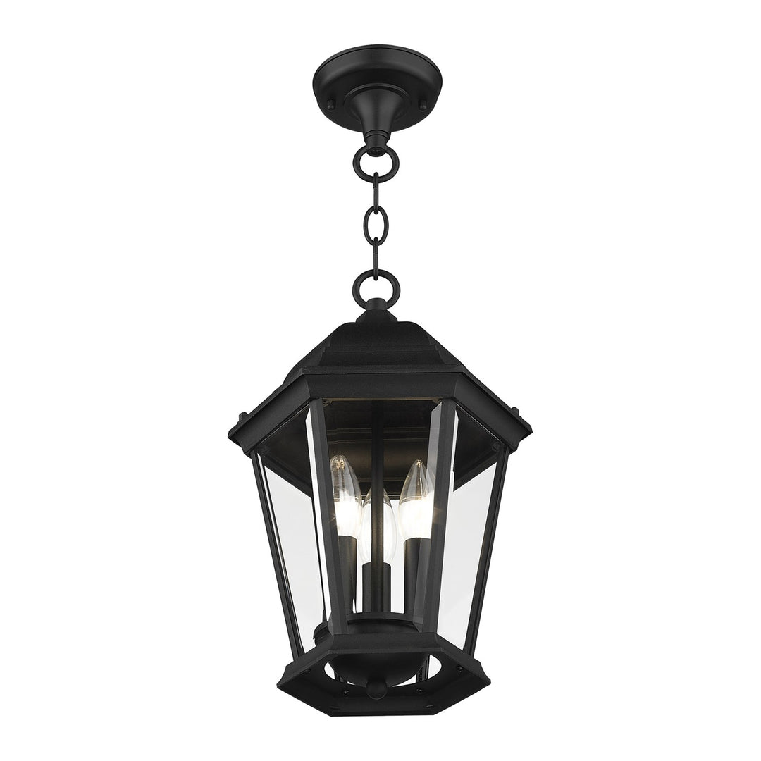 3 Light Textured Black Outdoor Pendant Lantern