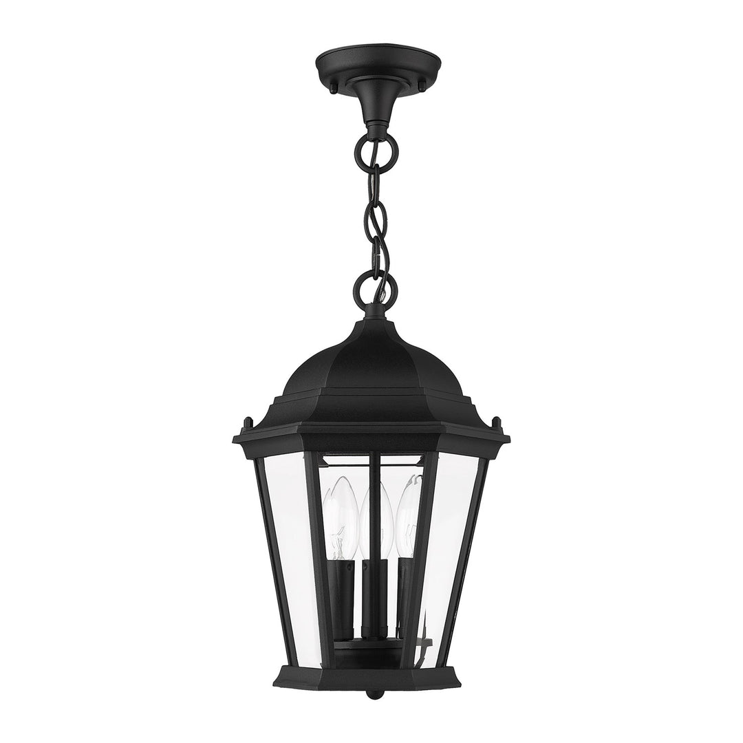 3 Light Textured Black Outdoor Pendant Lantern