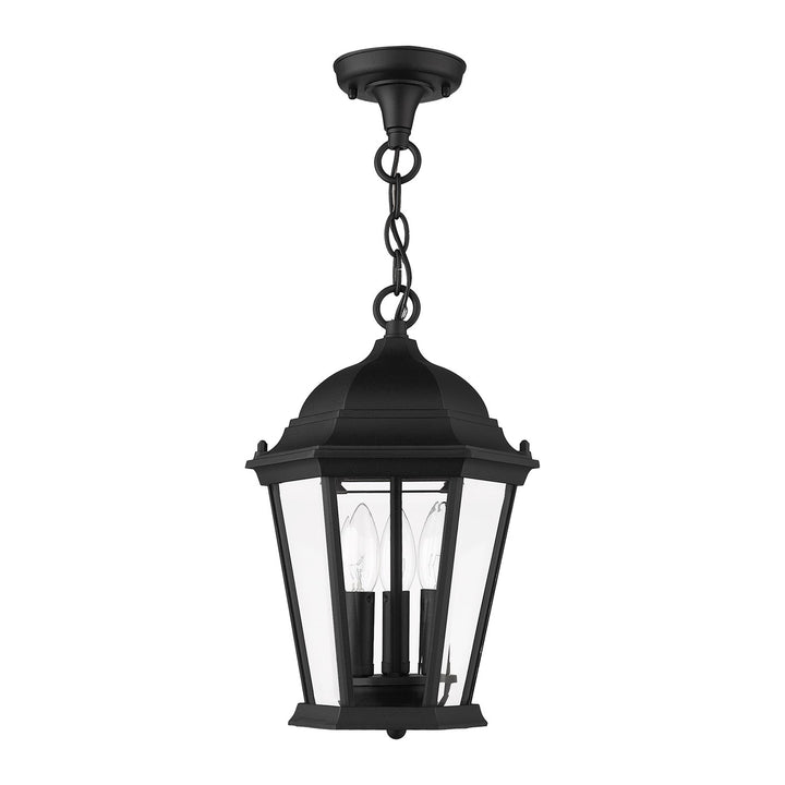 3 Light Textured Black Outdoor Pendant Lantern