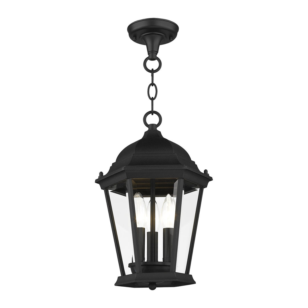 3 Light Textured Black Outdoor Pendant Lantern