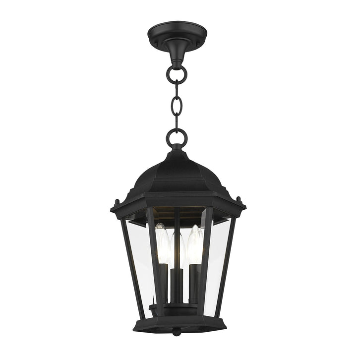 3 Light Textured Black Outdoor Pendant Lantern