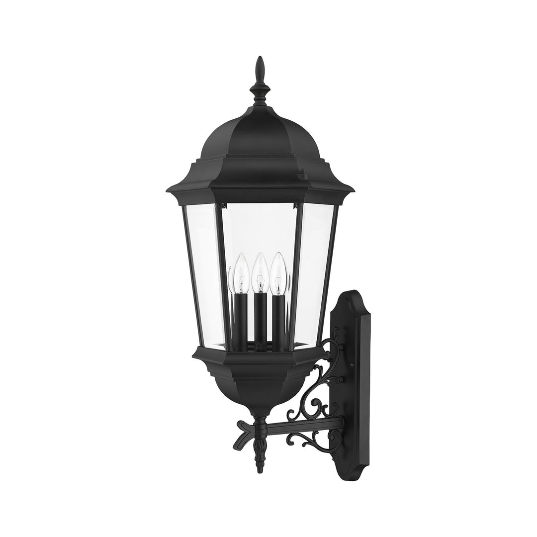 3 Light Textured Black Outdoor Wall Lantern