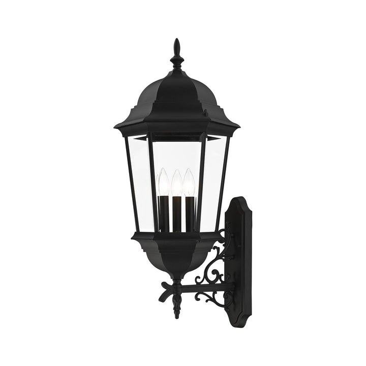 3 Light Textured Black Outdoor Wall Lantern