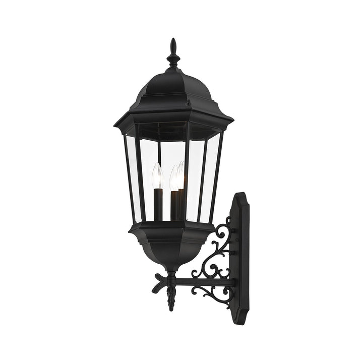 3 Light Textured Black Outdoor Wall Lantern