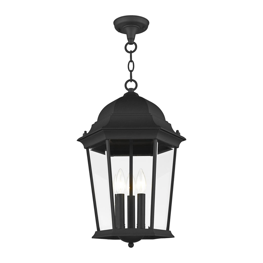 3 Light Textured Black Outdoor Pendant Lantern