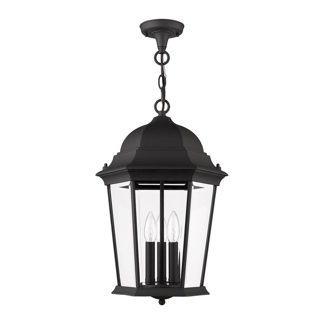 3 Light Textured Black Outdoor Pendant Lantern