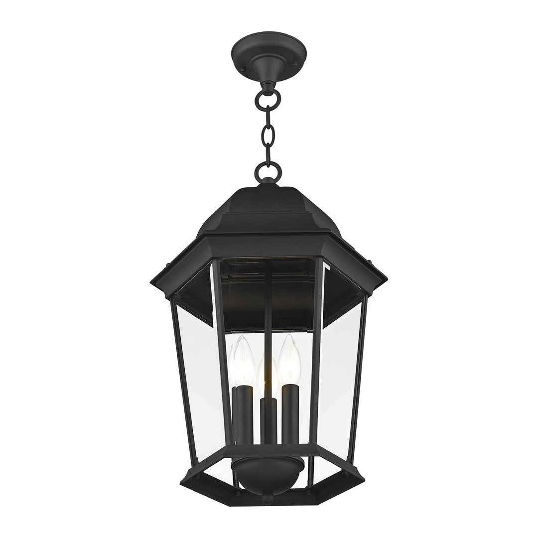 3 Light Textured Black Outdoor Pendant Lantern