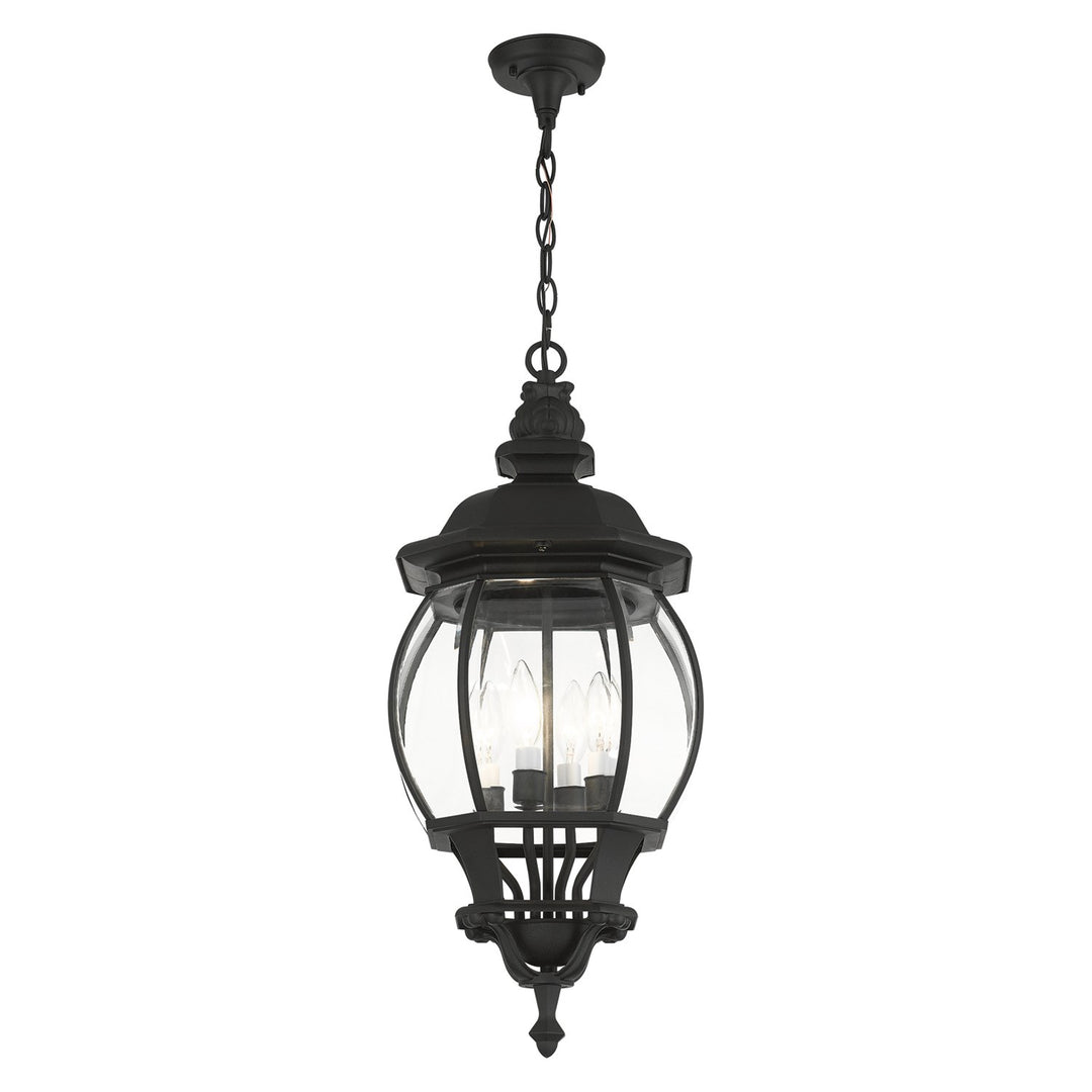 4 Light Textured Black Outdoor Pendant Lantern