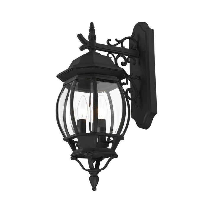 3 Light Textured Black Outdoor Wall Lantern