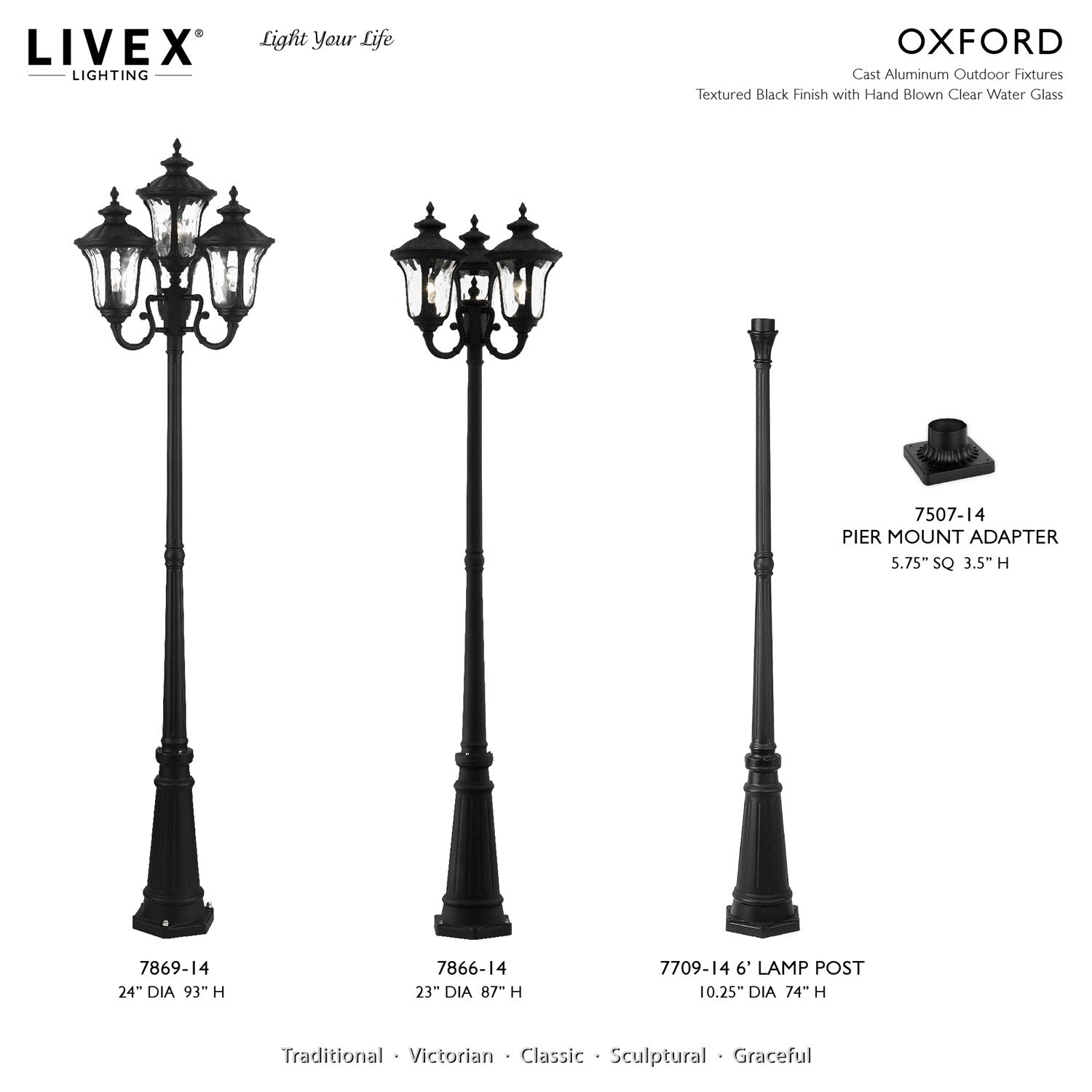 3 Light Textured Black Outdoor Post Light