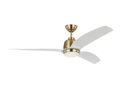 Ceiing Fan In Satin Brass With Matte White Blades by VC Fan Collection