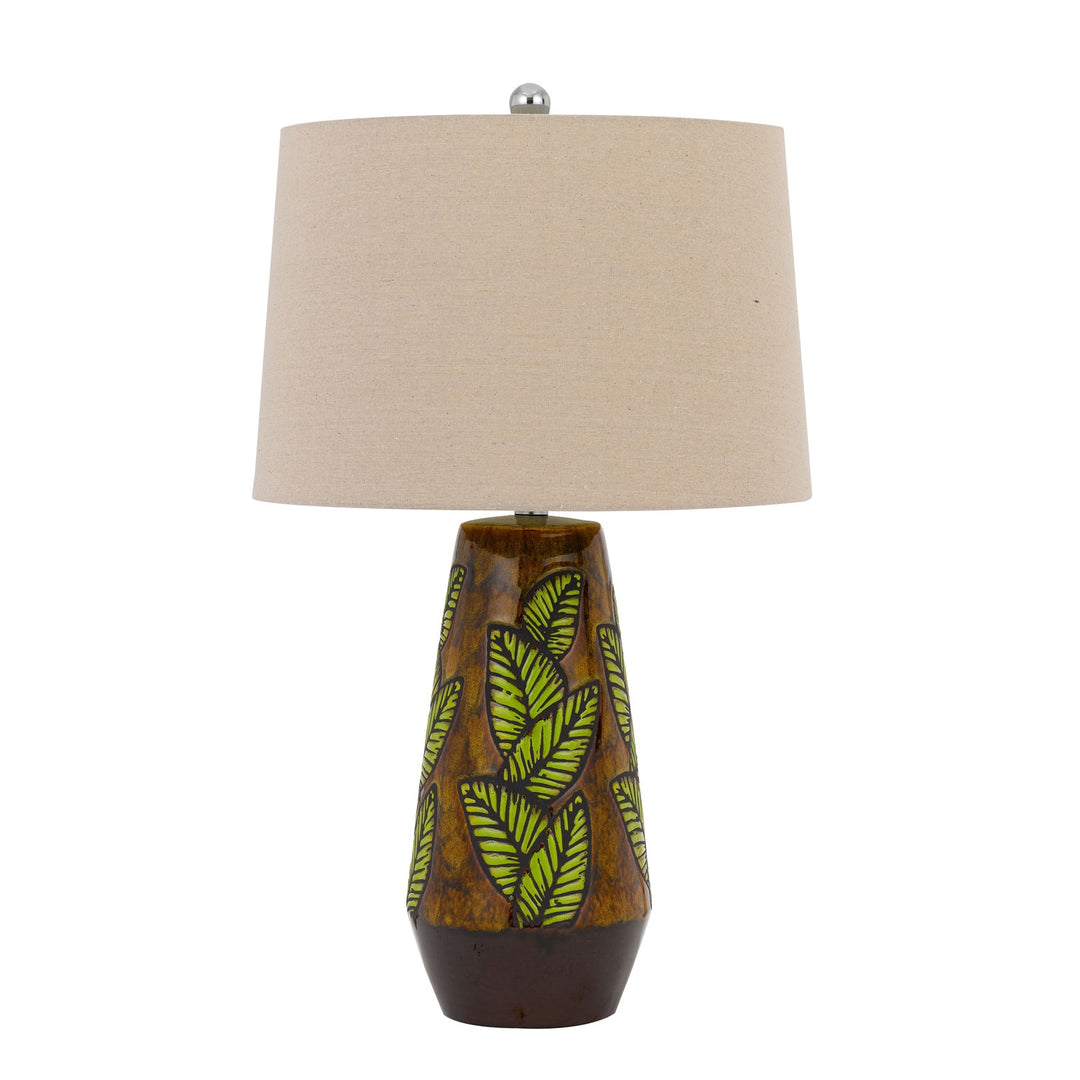 150W 3 Way Hanson Ceramic Table Lamp With Hardback Taper Linen Drum Shade by CAL Lighting
