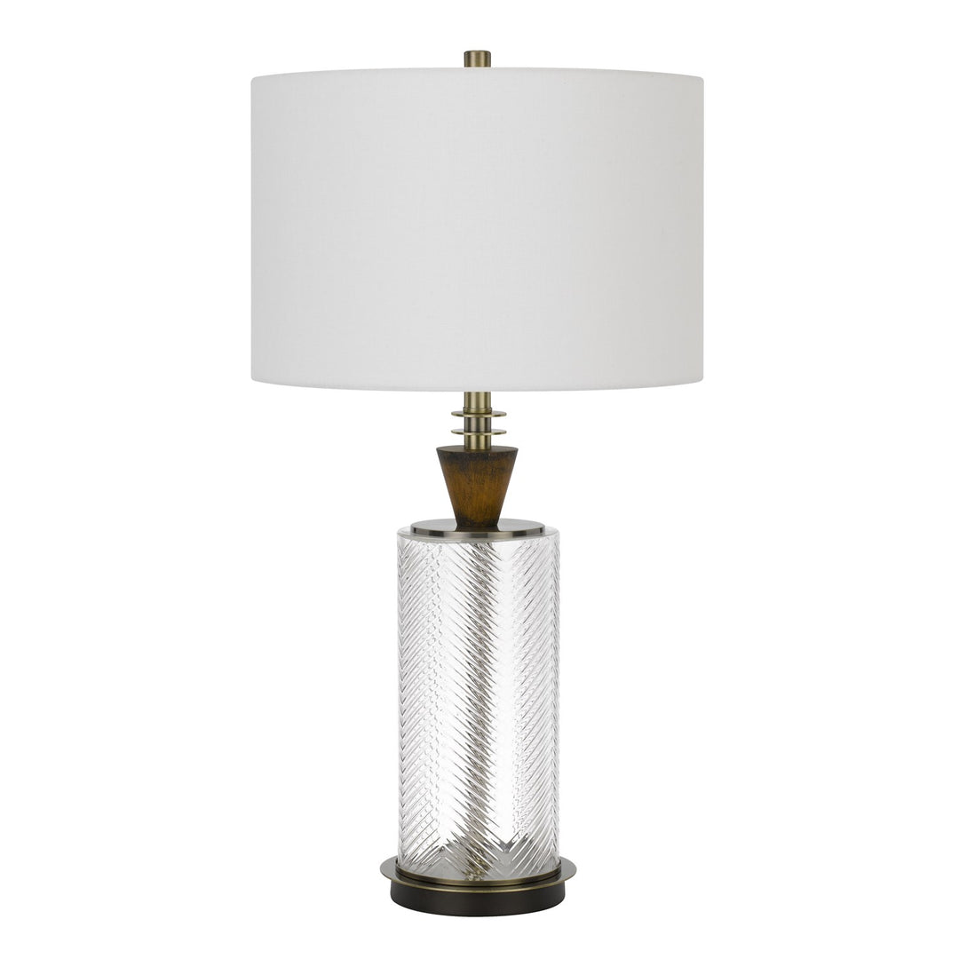 150W 3 Way Sherwood Glass Table Lamp With Wood Font by CAL Lighting