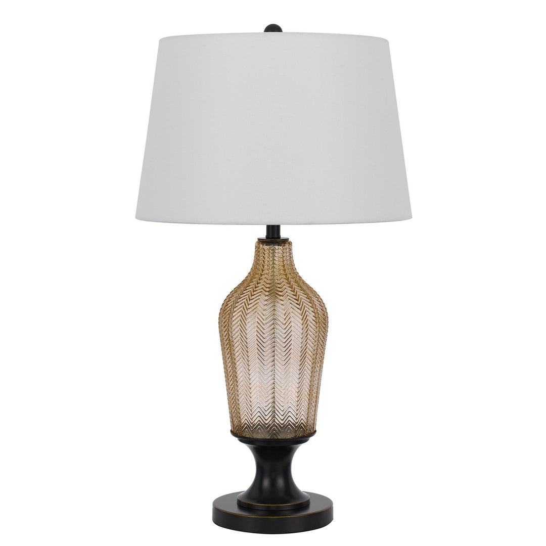 150W 3 Way Fluted Column Glass Table Lamp With Metal Base