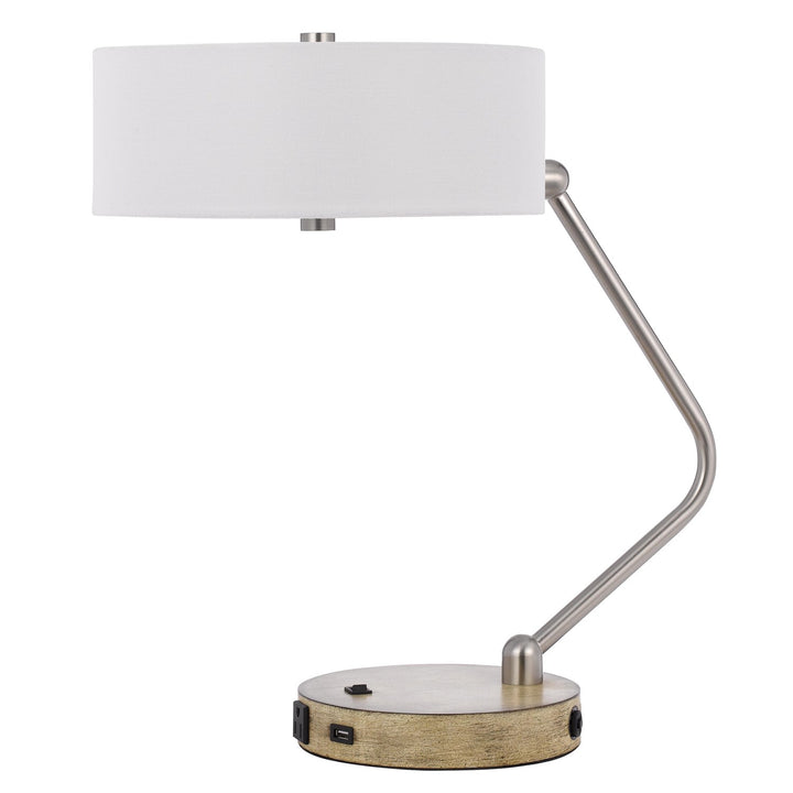 60W X 2 Marcos Metal Desk Lamp With Drum Fabric Shade And 1 Usb