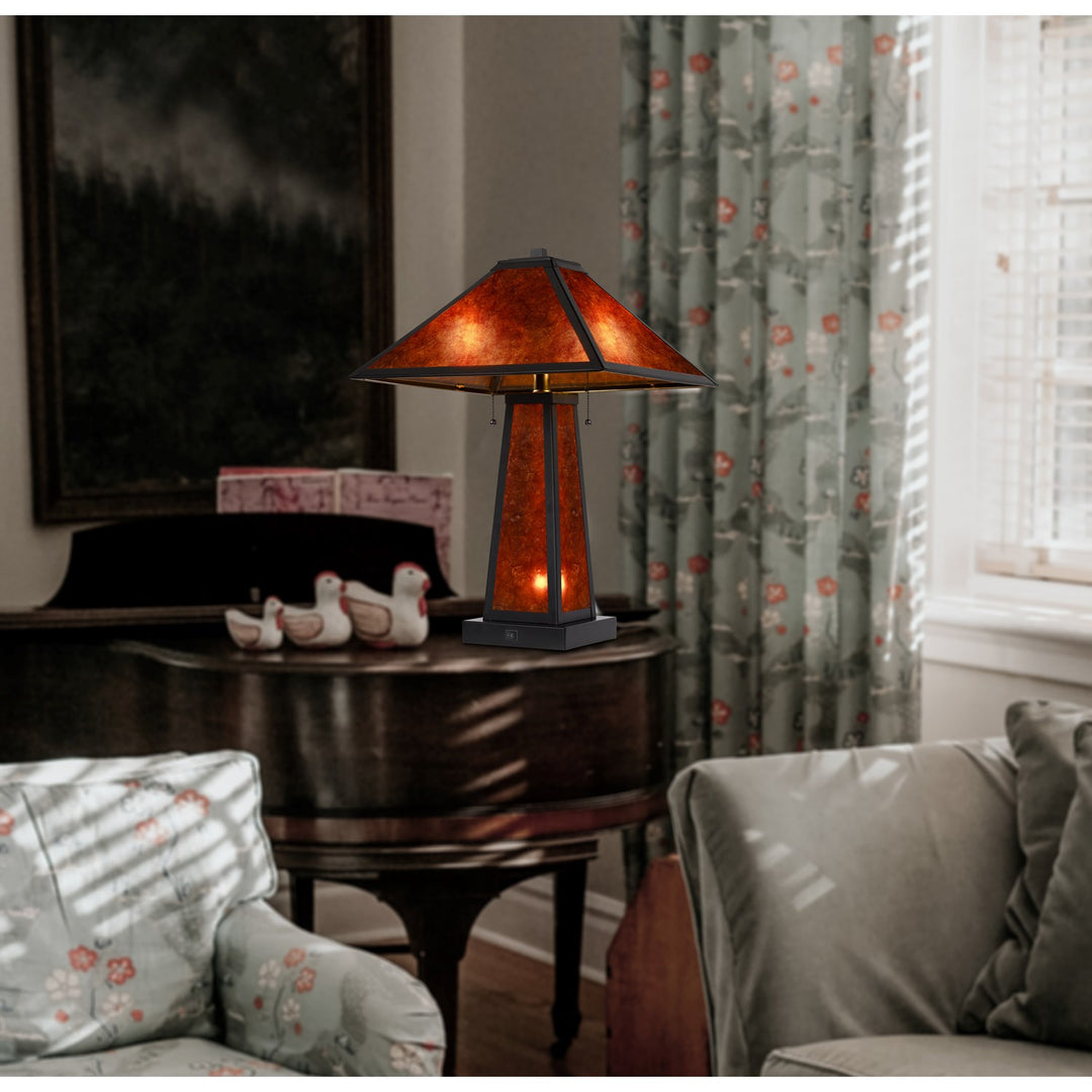 60W X 2 Nogales Mission Style Mica Table Lamp With 7W Night Light