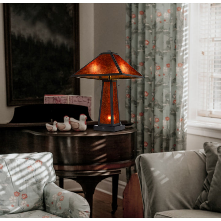 60W X 2 Nogales Mission Style Mica Table Lamp With 7W Night Light