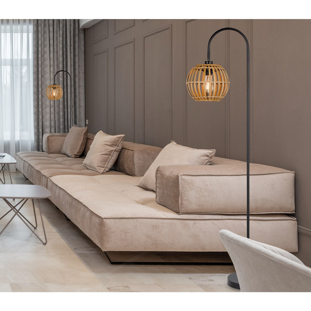 60W Worcrest Downbridge Metal Floor Lamp With Bamboo Shade